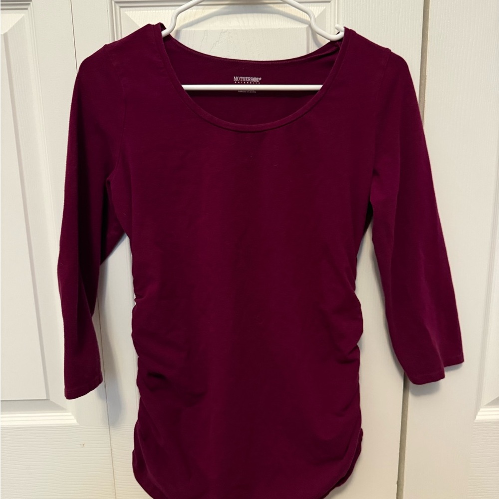 Women's Maternity Burgundy Three Quarter Sleeve Top